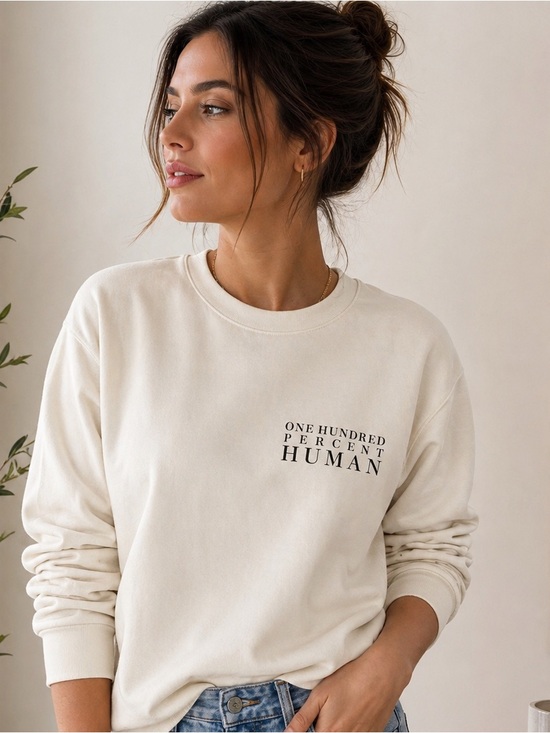 Everlane Sweaters - Everlane Organic Cotton Crewneck Sweatshirt “100% Human” Ivory Minimalist Size S